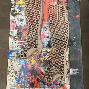 Schutz over knee cage sandal heels size 7